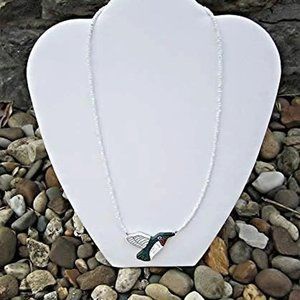 Wooden beaded Hummingbird necklace handmade handcrafted